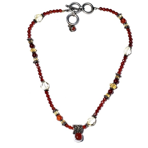 Sterling Artisan Carnelian Beaded Necklace & Pendant Vintage Hand Crafted EUC! - Picture 1 of 8